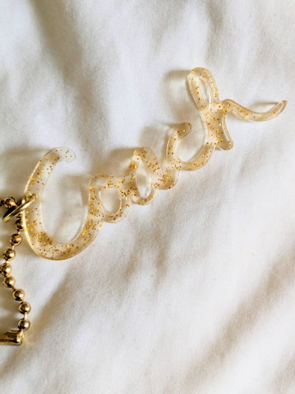 Coach 3" Script Charm Clear Acrylic with Warm Gold Sparkles Ball Chain Poppy Y2K - Picture 2 of 5